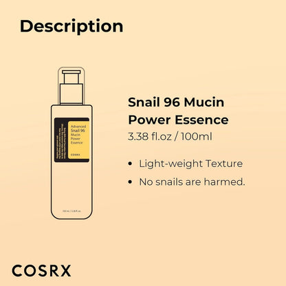 Snail 96 Mucin Power Essence, Advanced Korean Skin Care Serum – Brightens, Repairs, Fades Dark Spots, Deep Hydration, Suitable for All Skin Types – 100ml